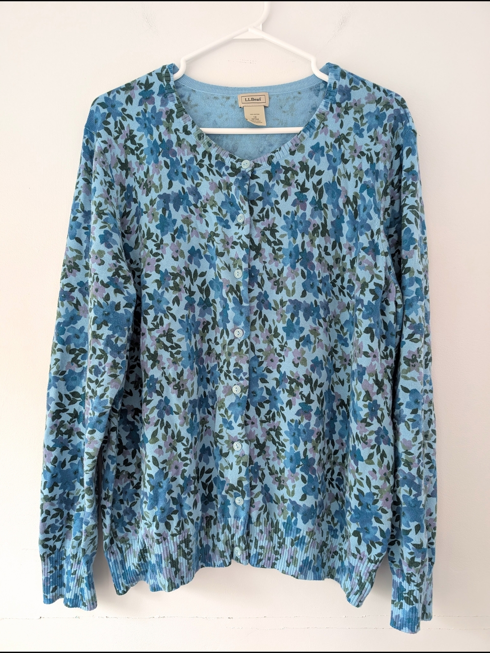 L.L .Bean Blue Floral 100% Cotton Button Cardigan Sweater Grandmacore Size 1X